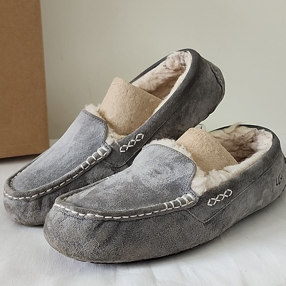 Ugg Ansley Gray Suede Slipper Shearling Lined Flats 11